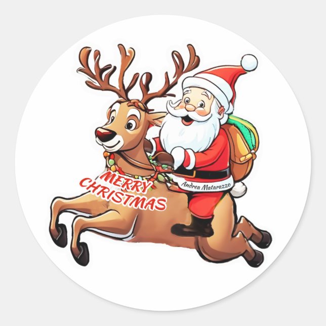 Pegatina Redonda Santa Claus Feliz Navidad (Anverso)