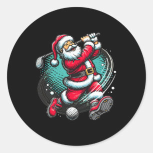 Pegatina Redonda Santa Claus juega Navidades de golf en Navidad