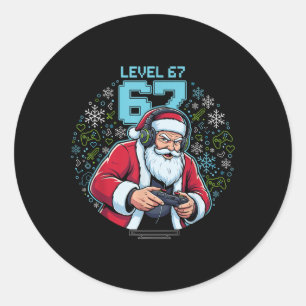 Pegatina Redonda Santa Claus jugador nivel 67 Navidad divertida jug