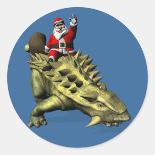 Pegatina Redonda Santa Claus Montando En Talarurus