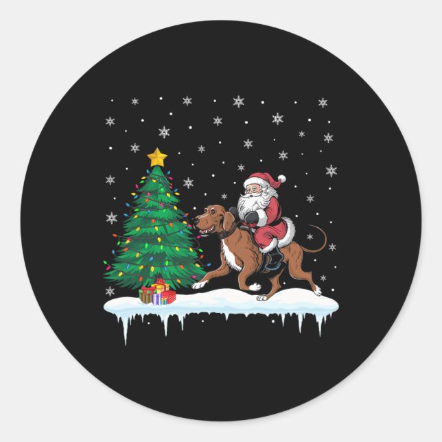 Pegatina Redonda Santa Claus Montando Perros Chicas Niños C (Anverso)