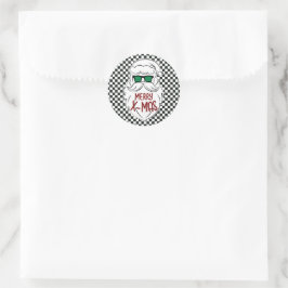 Pegatina Redonda Santa Claus Navidad Cuadrada Blanca y Negra Retro 