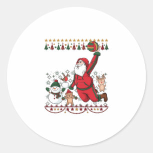Pegatina Redonda Santa Claus Navidad Volybal Muñeco de Nieve Reno