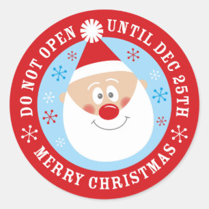 Pegatina Redonda Santa Claus no abre hasta que Navidades