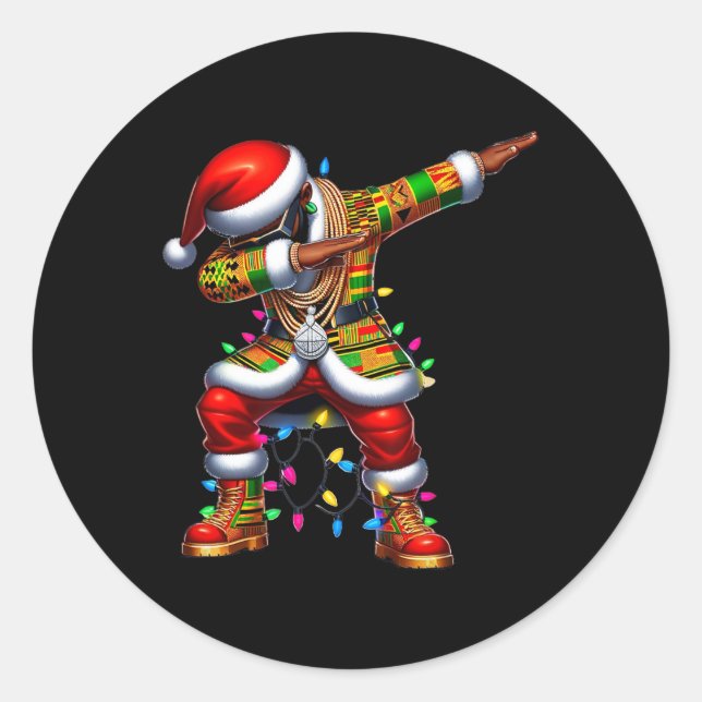 Pegatina Redonda Santa Claus Nochebuena afroamericana negro pijamas (Anverso)