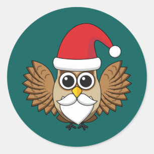 Pegatina Redonda Santa Claus Owl