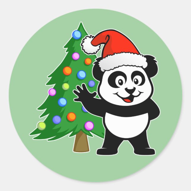Pegatina Redonda Santa Claus Panda (Anverso)