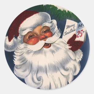 Pegatina Redonda Santa Claus Retro Alegre de los 50, Navidad Vintag