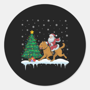Pegatina Redonda Santa Claus Riding Briard Perro Chicas Niños Chris