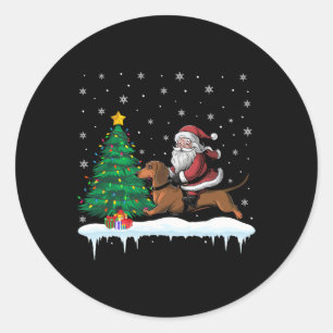 Pegatina Redonda Santa Claus Riding Dachshund Perros Niños Chicas C