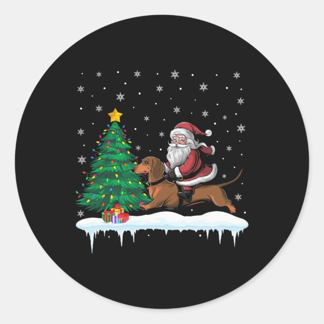 Pegatina Redonda Santa Claus Riding Dachshund Perros Niños Chicas C (Anverso)