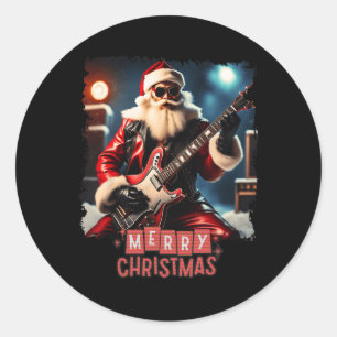 Pegatina Redonda Santa Claus Rock Guitar Feliz Navidad