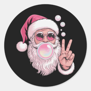 Pegatina Redonda Santa Claus rosa soplando chicle Navidad Navidad L