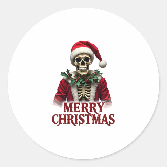 Pegatina Redonda Santa Claus Skeleton Outfit Skull Funny Christmas  (Anverso)