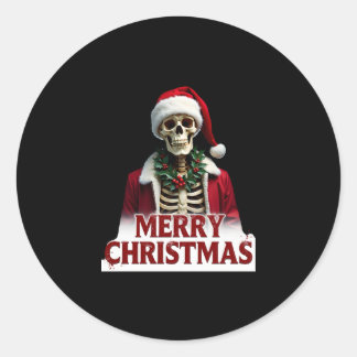 Pegatina Redonda Santa Claus Skeleton Outfit Skull Funny Christmas 