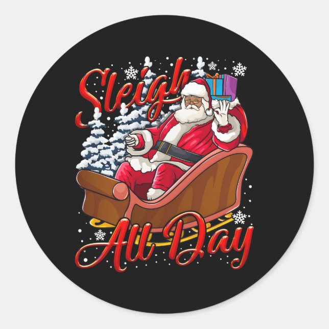 Pegatina Redonda Santa Claus Sleigh Juguetes Africano Negro (Anverso)