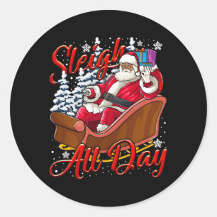 Pegatina Redonda Santa Claus Sleigh Juguetes Africano Negro