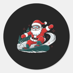 Pegatina Redonda Santa Claus Snowboard Navidades divertidos en el i