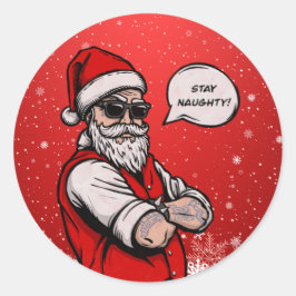Pegatina Redonda Santa Claus Stay Naughty Funny Navidades