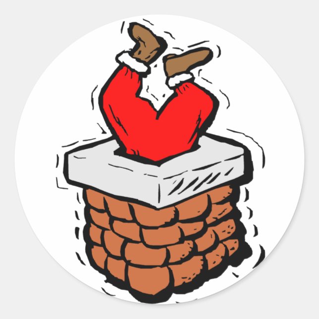 Pegatina Redonda Santa Claus Stuck Chimney (Anverso)