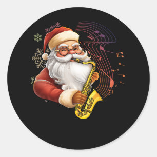 Pegatina Redonda Santa Claus toca música saxofónica