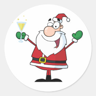 Pegatina Redonda Santa Claus tomando champagne