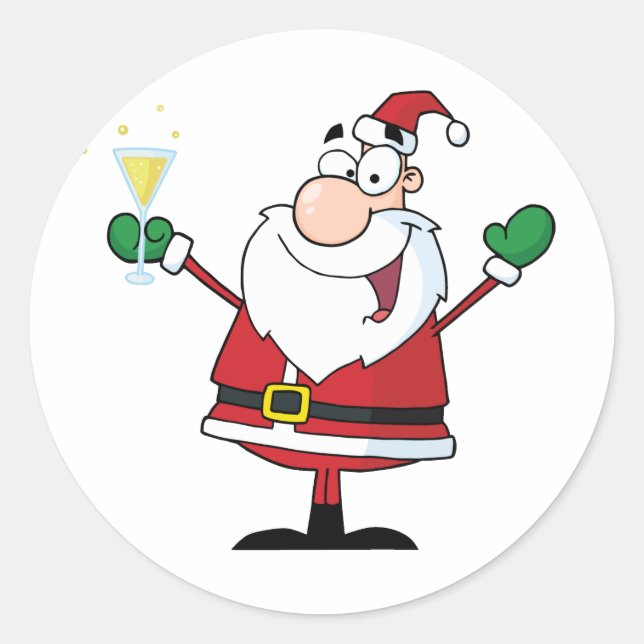 Pegatina Redonda Santa Claus tomando champagne (Anverso)