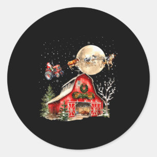 Pegatina Redonda Santa Claus Tractor Vacas Granja Granjero Navidad