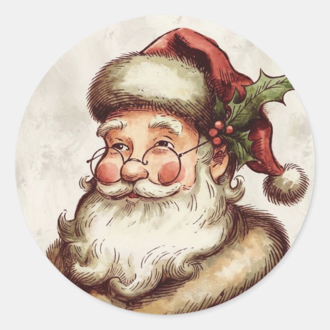 Pegatina Redonda Santa Claus Vintage (Anverso)