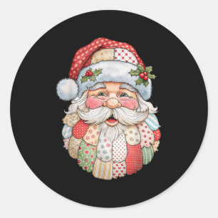 Pegatina Redonda Santa Claus Vintage Cara Parche Arte Folclórico Cr
