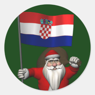 Pegatina Redonda Santa Claus visitando Croacia