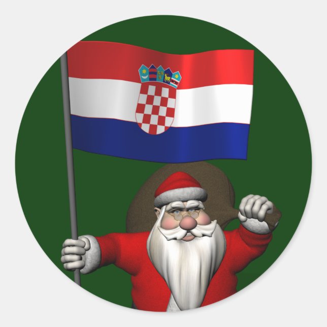 Pegatina Redonda Santa Claus visitando Croacia (Anverso)