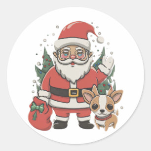 Pegatina Redonda santa claus y chihuahua
