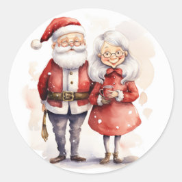 Pegatina Redonda Santa Claus y la Sra. Claus