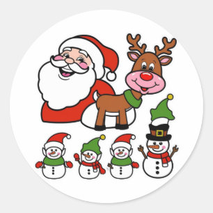 Pegatina Redonda Santa Claus y los adorables snowmens