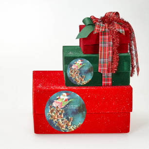 Pegatina Redonda Santa Claus y reno azules personalizados