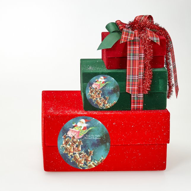 Pegatina Redonda Santa Claus y reno azules personalizados (Subido por el creador)