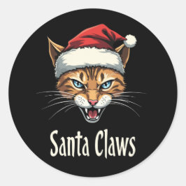 Pegatina Redonda Santa Claws Angry Cat Christmas - Funny Christmas