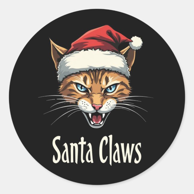 Pegatina Redonda Santa Claws Angry Cat Christmas - Funny Christmas (Anverso)