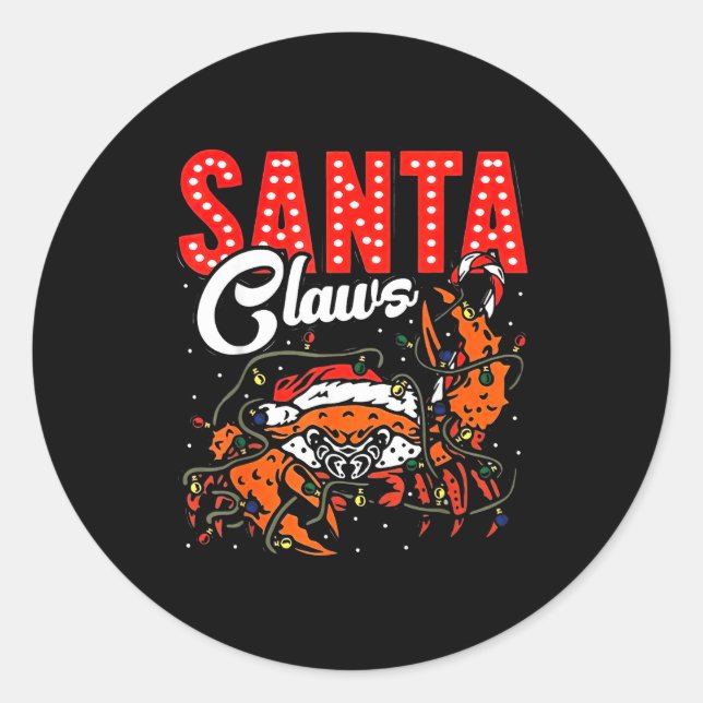 Pegatina Redonda Santa Claws Christmas Funny Crab Lights Holiday Ca (Anverso)