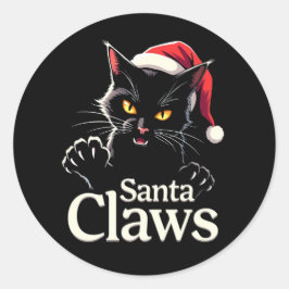 Pegatina Redonda Santa Claws – Diseño divertido de gato negro de Na