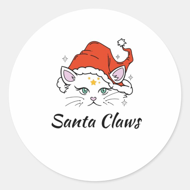 Pegatina Redonda Santa Claws - Gato de Navidades blancos (Anverso)