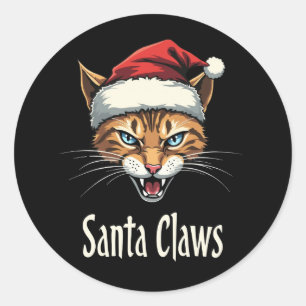 Pegatina Redonda Santa Claws Gato Enojado Navidad - Navidad Diverti