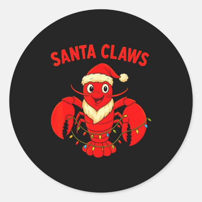 Pegatina Redonda Santa Claws Lobster Christmas Lights Holiday Desig (Anverso)