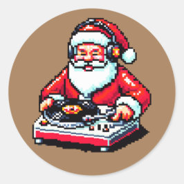 Pegatina Redonda Santa como DJ: Navidades de 8 bits Cheer