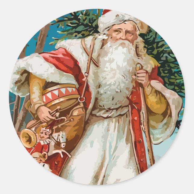 Pegatina Redonda Santa con juguetes (Anverso)