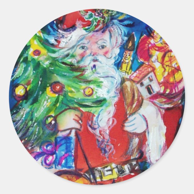 PEGATINA REDONDA SANTA CON NAVIDAD Y REGALOS (Anverso)