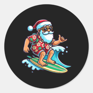 Pegatina Redonda Santa Cool Surfista Navidad En Julio Fiesta De Ver