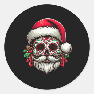 Pegatina Redonda Santa Cráneo de Azúcar México Calavera Navidad Día