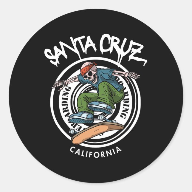 Pegatina Redonda Santa Cruz Skater Laid Back California Skeleton Sk (Anverso)